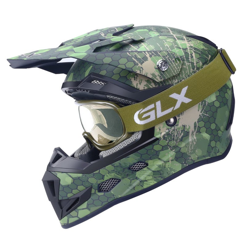 GLX GX623 Youth ATV/Dirt Bike Helmet Combo - Camo, Large - DOT - Image 2